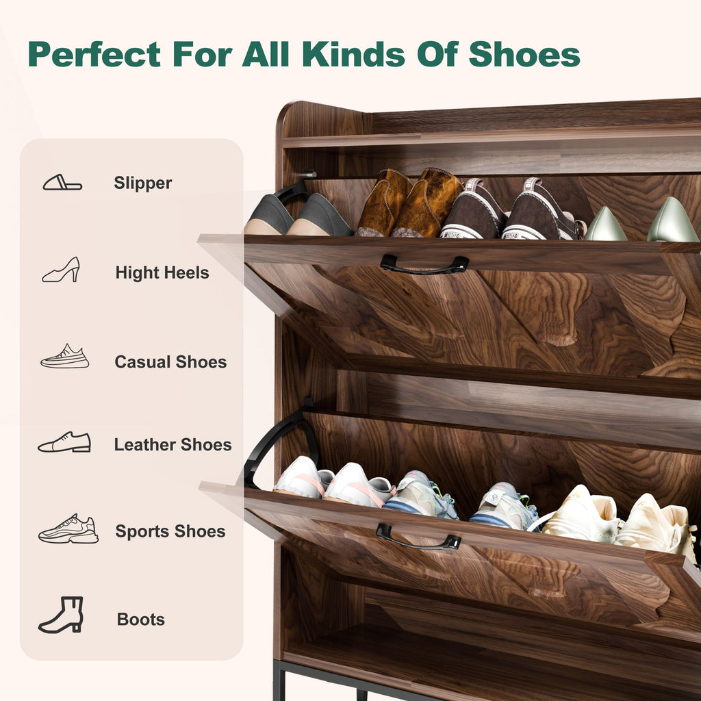 Shoe Storage Cabinet with 2 Flip Drawers, Narrow Shoe Cabinet, Freestanding Organizer Shoe Rack Cabinet for Front