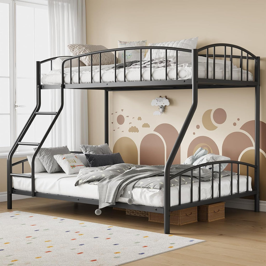 Bunk Bed Twin Over Full with Ladder and Arched Guardrail
