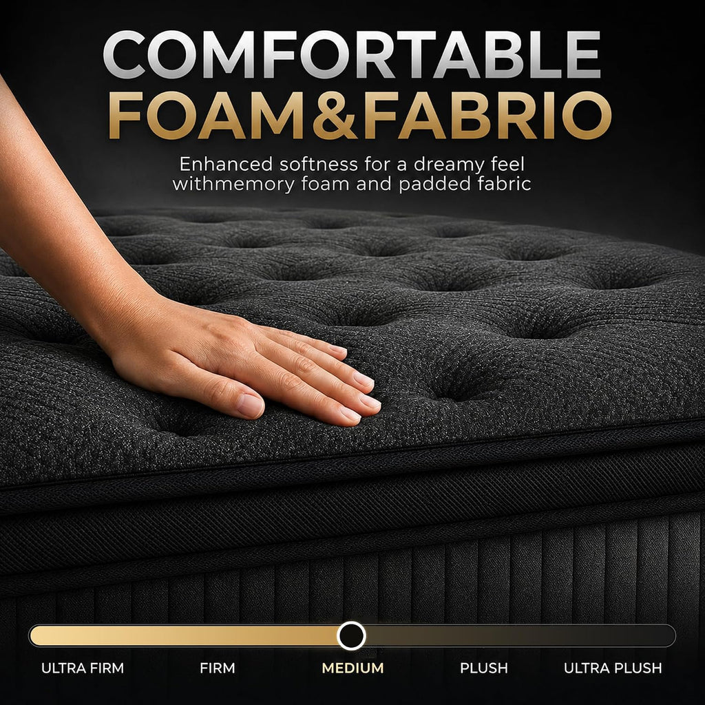 King Mattress 12 Inch in a Box, Hybrid Memory Foam and Spring Core, Medium Firm, Extra Edge Support, Firm Support