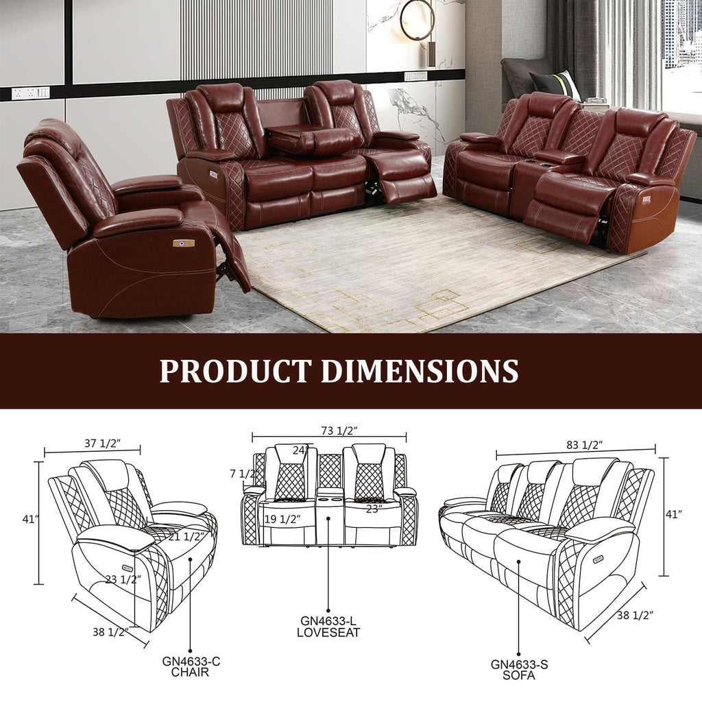 Power Recliner Loveseat, Air Leather Reclining Couch with LED/Cup Holders/Storage, 2-Seater Reclining Sofa, Burgundy