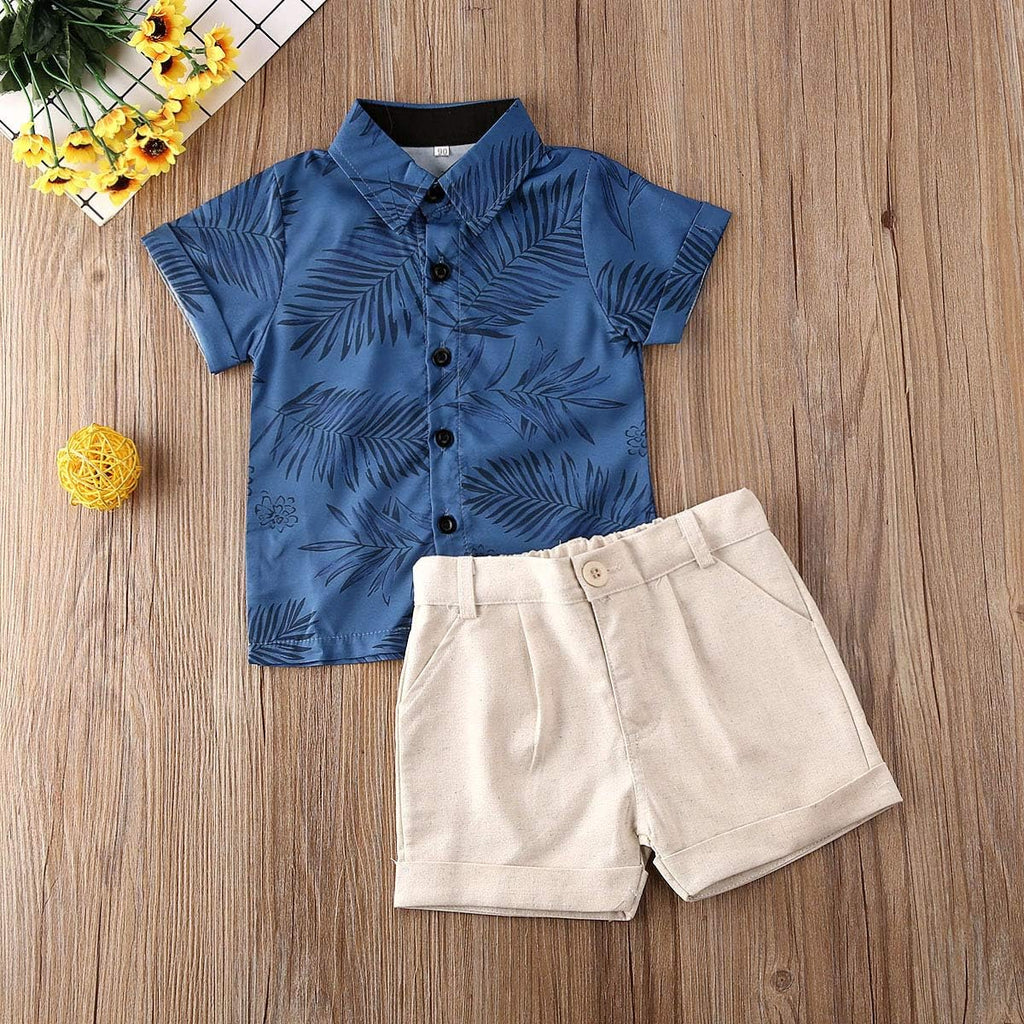 Baby Toddler Boy Outfits Clothes Summer Kids Pattern Short Sleeve Button Down Shirt & Shorts Set