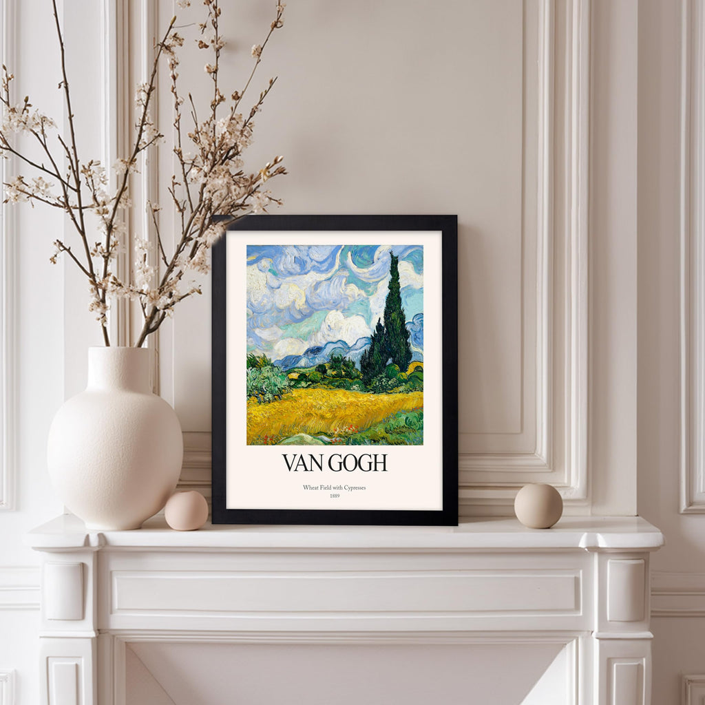 Vintage Van Gogh Poster - Retro Impressionist Print - Wheat Field With Cypresses, Trees, Sky, Landscape - Gift for