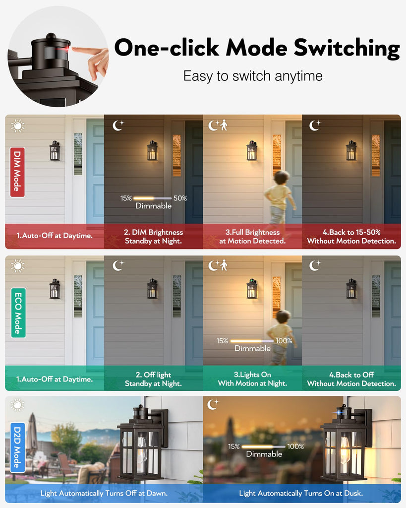 Outdoor Motion Sensor Light, 2 Pack Outside Sconce, Bronze Motion Sensor for Outside, Anti-Rust, Outdoor Light