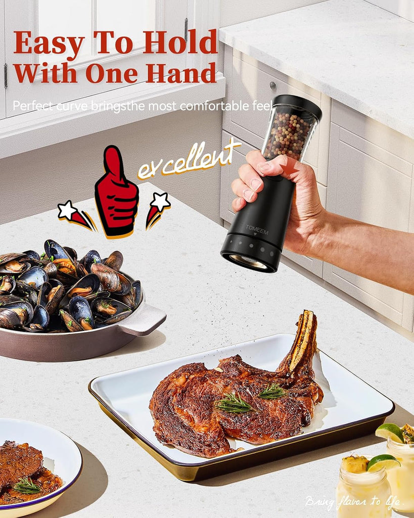 Electric Salt and Pepper Grinder Set with Storage Base, Stainless Steel Rechargeable Salt and Pepper Grinder Set - Set of 2