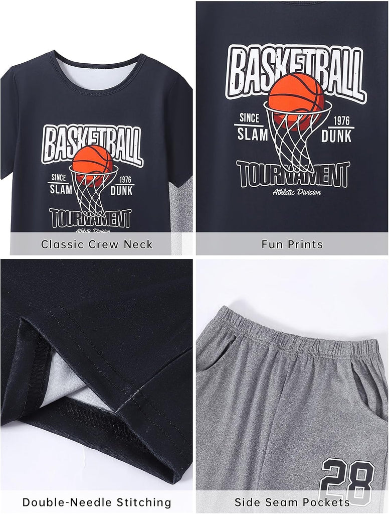 Boys Pajamas 2 Piece Short Sleeve & Pants Pjs Set Soft Fun Sleepwear for Kids