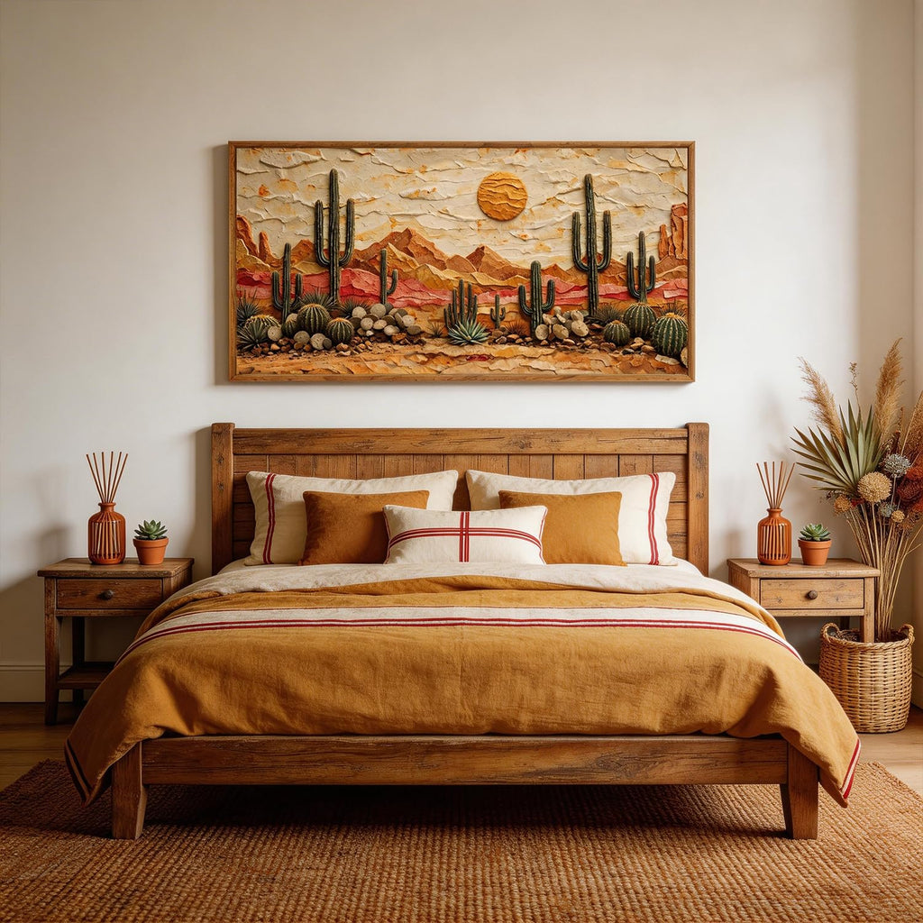 3D Textured Cactus Arizona Desert Framed Canvas Wall Art 40x20 Inch