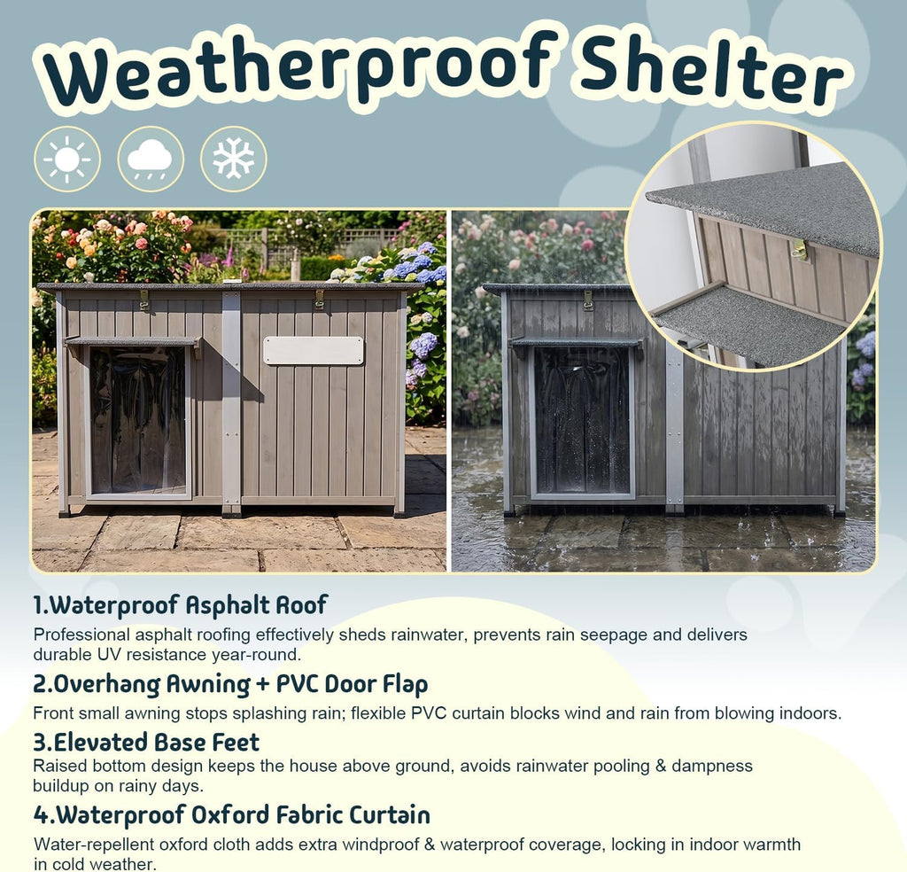 55" Extra Large Dog House Outdoor for Medium to Large Breeds, Weatherproof