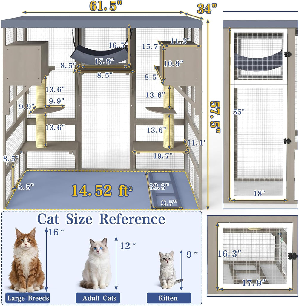 61.5" L Walk-in Catio Outdoor Cat Enclosure for Multiple Cats