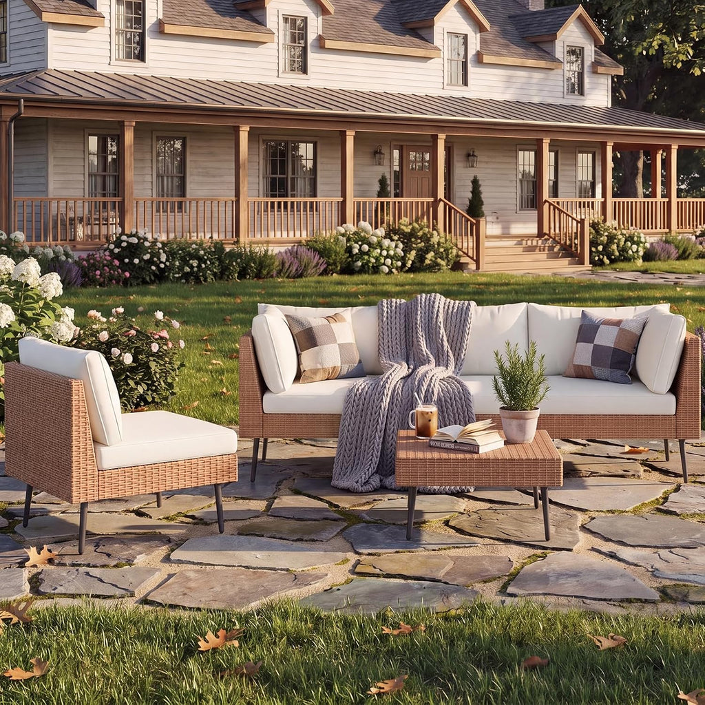 5-Piece Tight Weave Outdoor Patio Sectional, Luxe Outdoor Sofa with Premium Polyester & Ergonomic Design, All-Weather