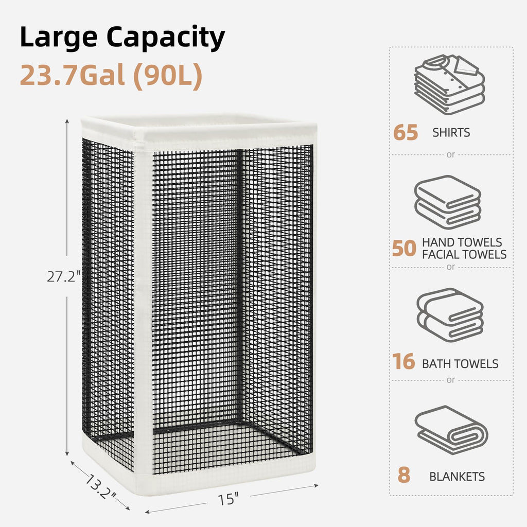 Mesh Laundry Hamper, 23.7 Gal. Tall Laundry Basket for Airflow, Strong Metal Dirty Clothes Hamper for College Dorm