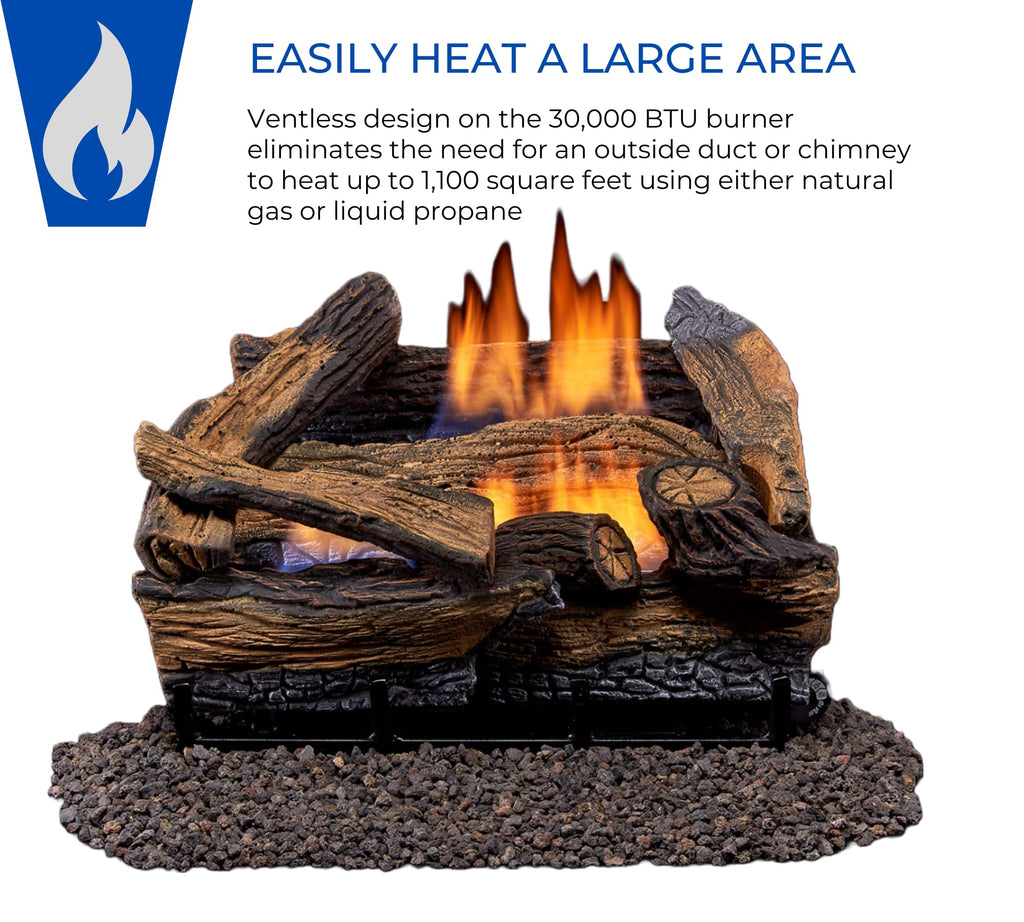 Ventless Liquid Propane Gas Log Set - 18 in. Split Red Oak, 30, 000 BTU, Remote Control - Model#