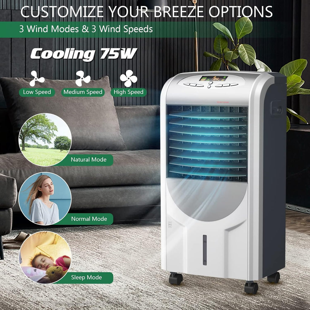 Air Cooler and Heater, 5-in-1 Portable Evaporative Air Cooler w/Anion Function, 8H Timer, 3 Modes & 3 Speeds