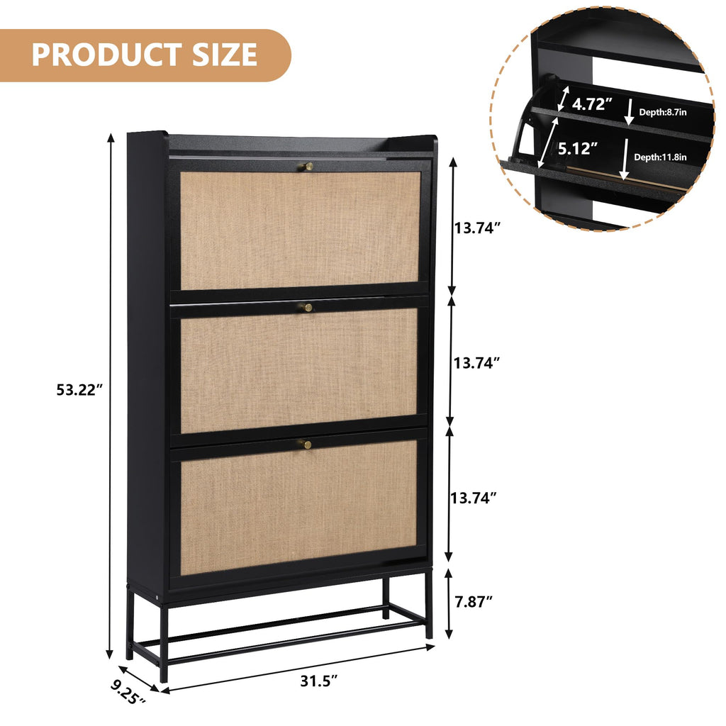 Shoe Cabinet, Shoe Cabinet Freestanding Tipping Bucket Shoe Rack Organizer with 3 Flip Drawers, Modern Entryway