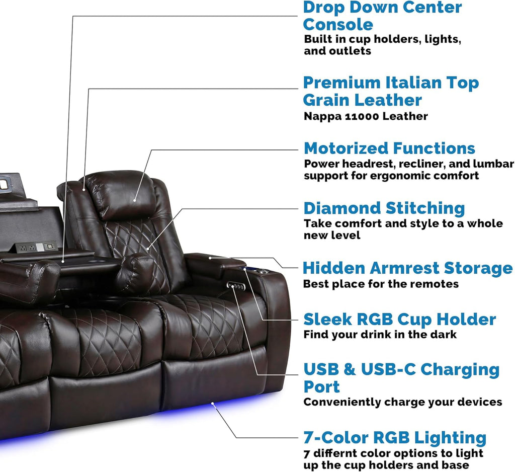 Home Theater Seating Tuscany 2025 3-Seat Power Recliner with Center Console