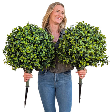 21" Spiked Faux Topiary Balls, Cedar Boxwood, 2 Pack