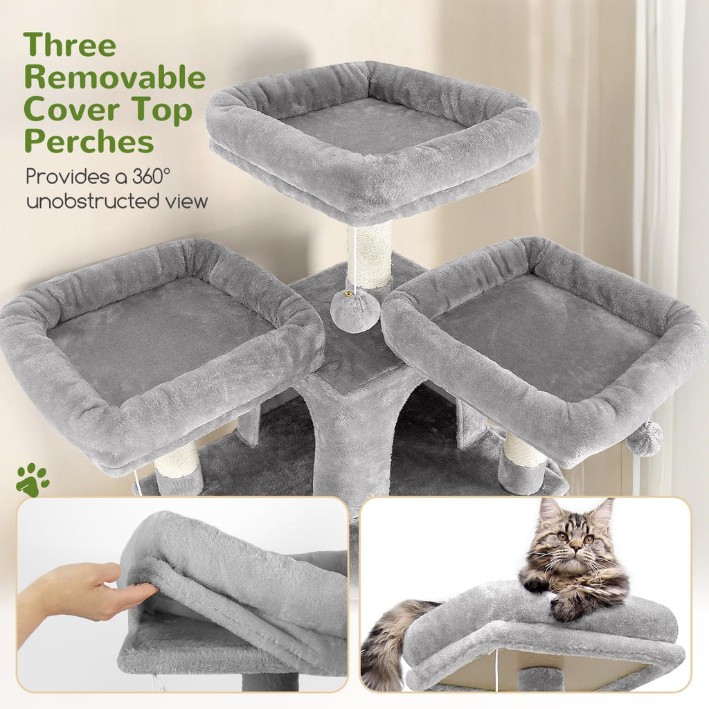 Cat Tree Tower for Multiple Adult Cats, 82in, Light Grey