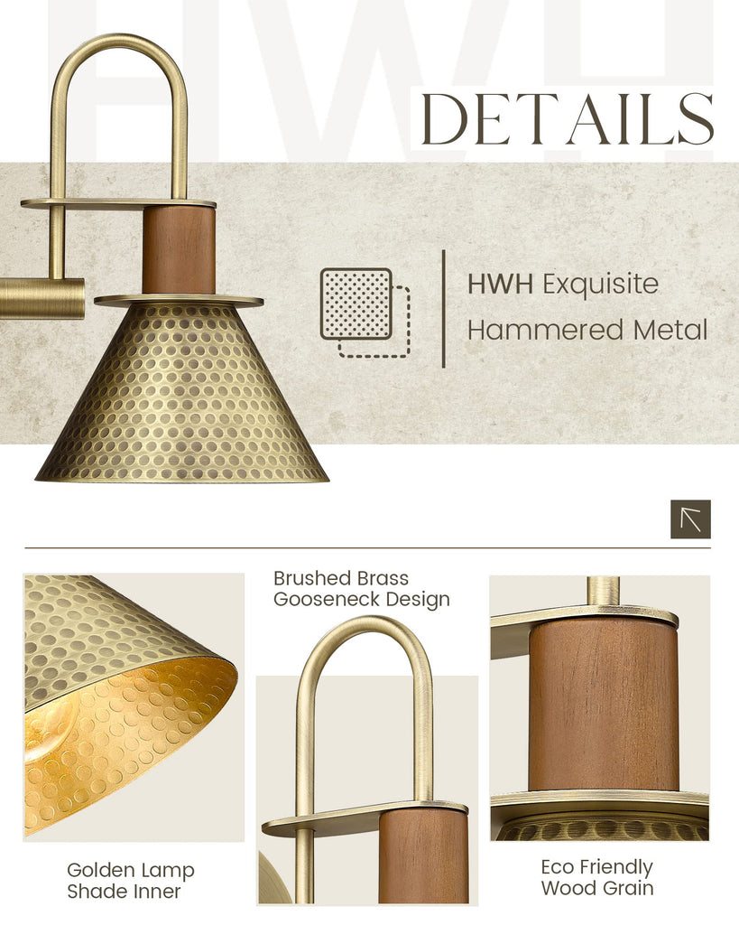 Antique Brass Wall Sconce, HWH Hammered Barn Wall Light Fixtures, 1-Light Single Sconce Vanity Light, Farmhouse Wall