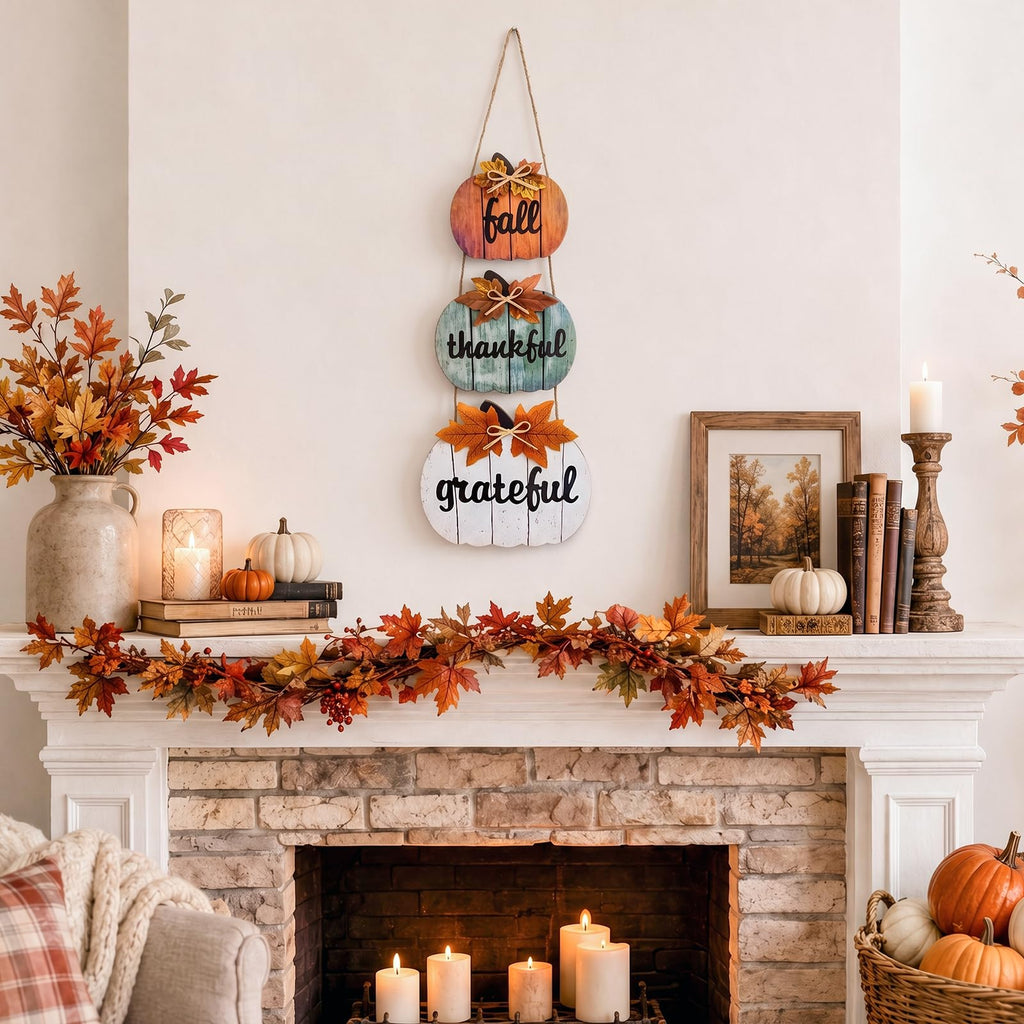 Pumpkin Fall Door Decor, Thanksgiving Fall Decorations, Wooden Pumpkin Hanging Fall Door Decor Sign with Letter