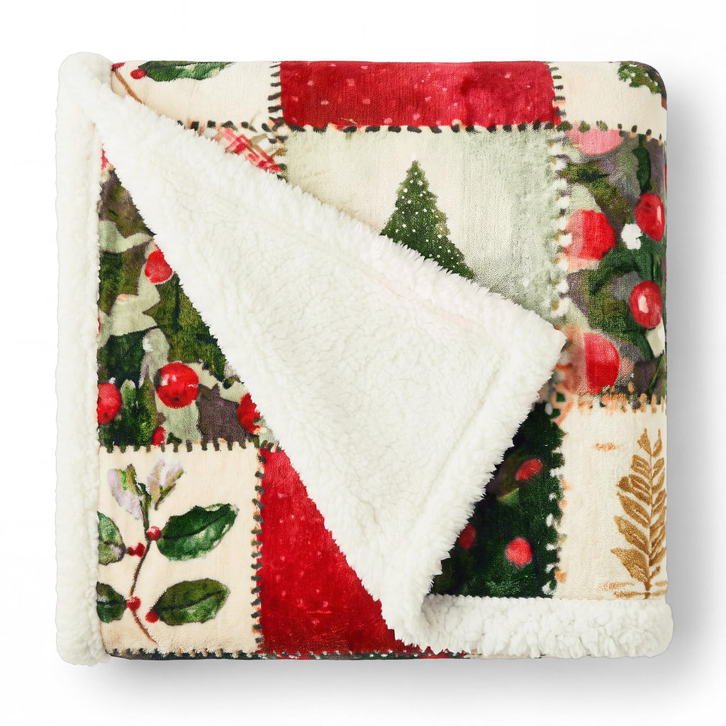 Christmas Patchwork Throw Blanket Flannel 50"x60"