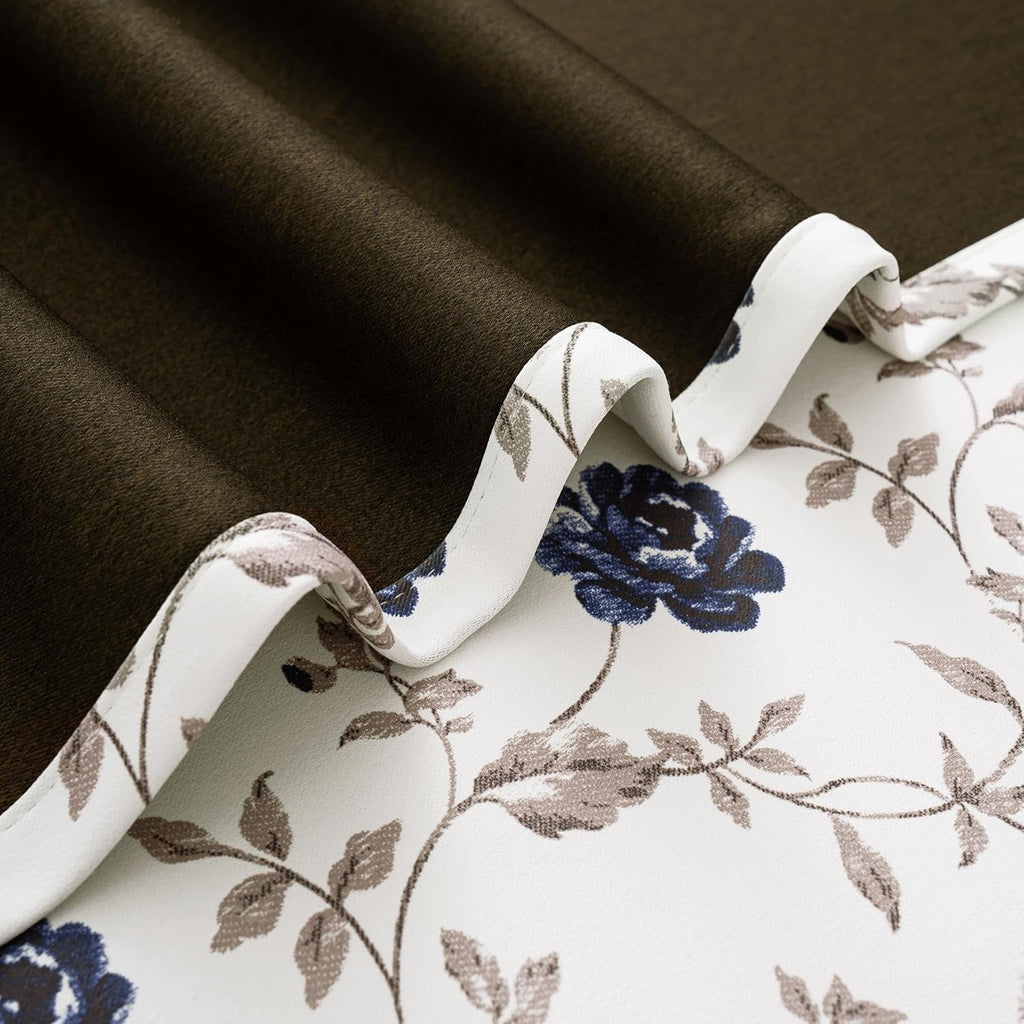 Floral 100% Blackout Curtains 84 Inches Long 2 Panels for Bedroom Living Room Blue Brown on Beige Vintage Rose Flower