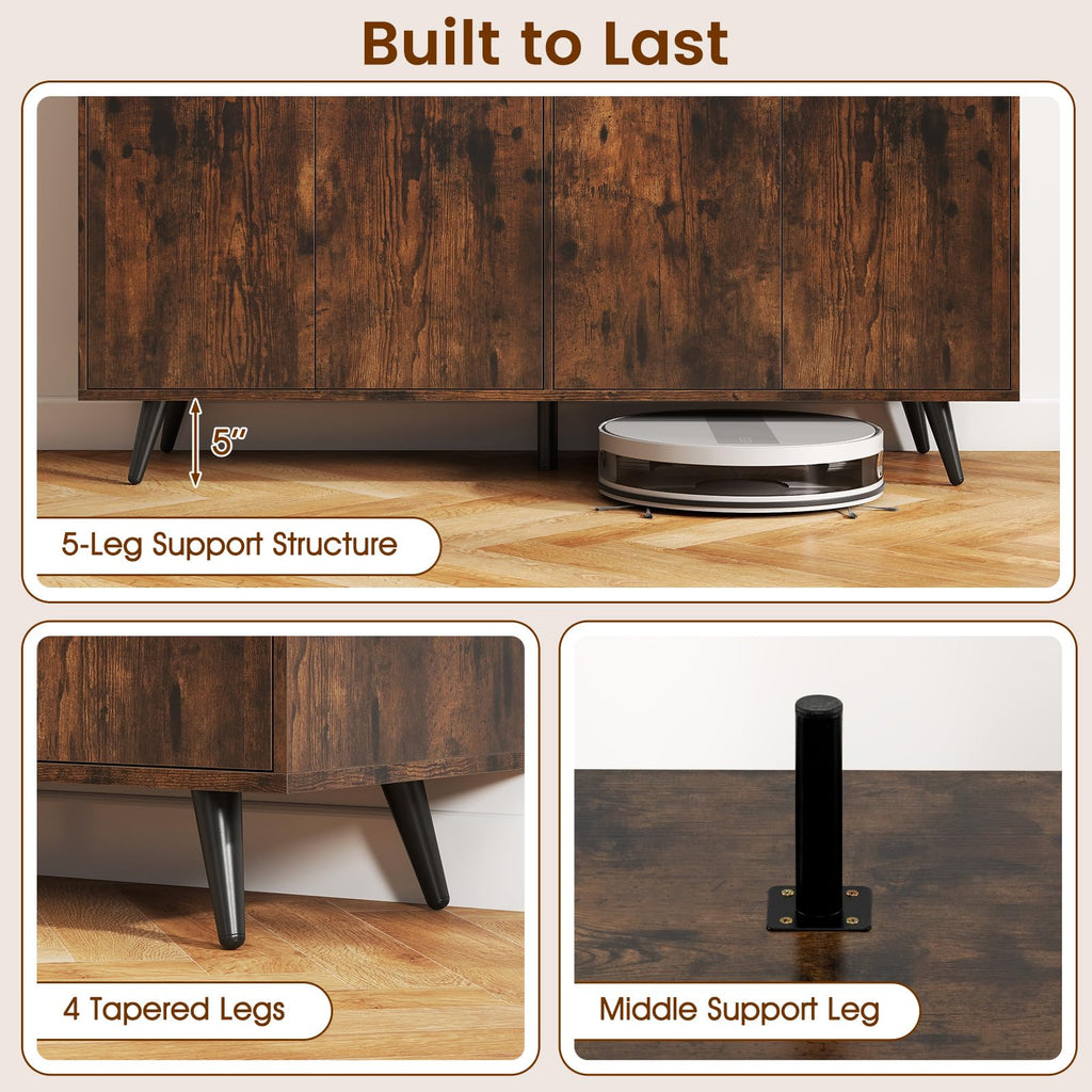 Sideboard Buffet Cabinet, 50'' Accent Kitchen Storage Cabinet with 4-Door & 5-Position Adjustable Shelves, Modern