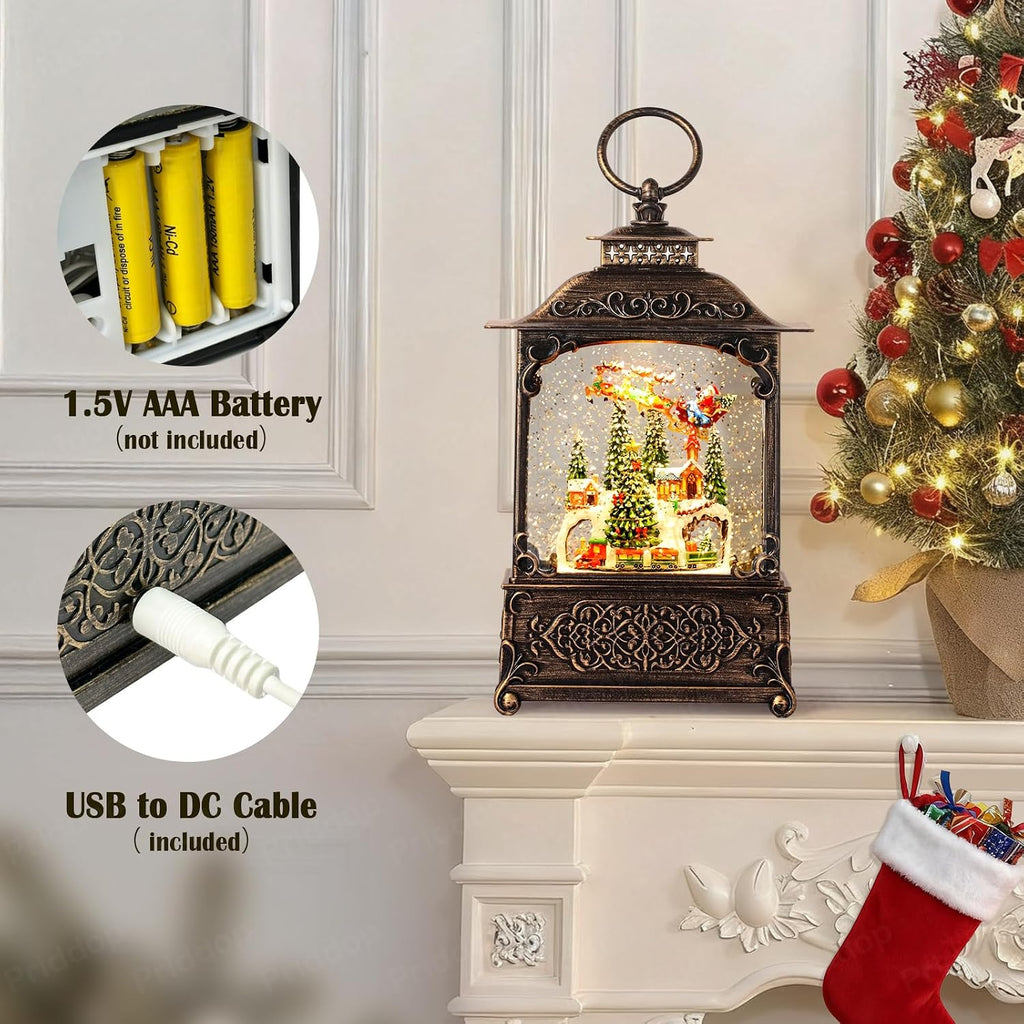 Village Snow Globe Christmas Decorations Indoor Santa Claus Reindeer Church Cabin Snow Village Scene Gifts Classic