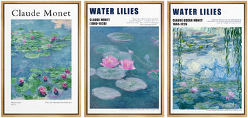 Framed Wall Art Print Set Water Lilies by Claude Monet Nature Wilderness Illustrations Fine Art Rustic Scenic