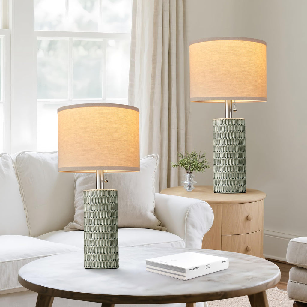 20.5"Modern Ceramic Table Lamps Set of 2, Green