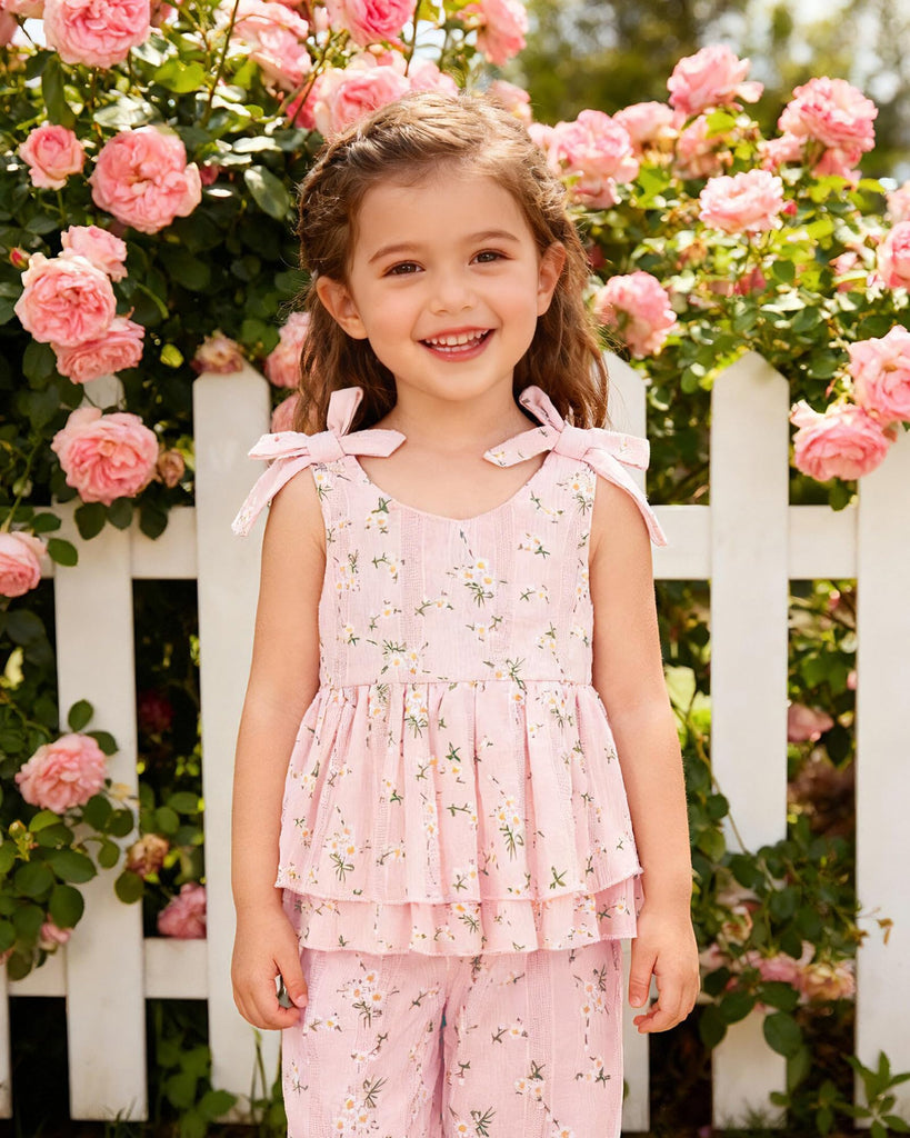 Toddler Girls Clothes Linen Floral Ruffle Clothing Summer Outfits
