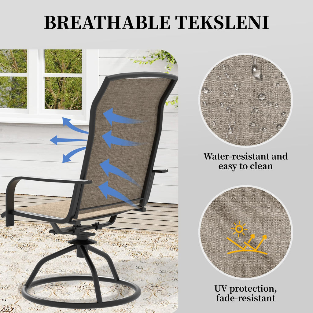 Swivel Patio Chairs Set of 4 Brown Outdoor Rocking Dining Armchairs