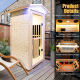 Outdoor Sauna Wooden Far Infrared Saunas Spa 1550W Low-EMF Dry Sauna Room for One Person Finland Spruce Wood