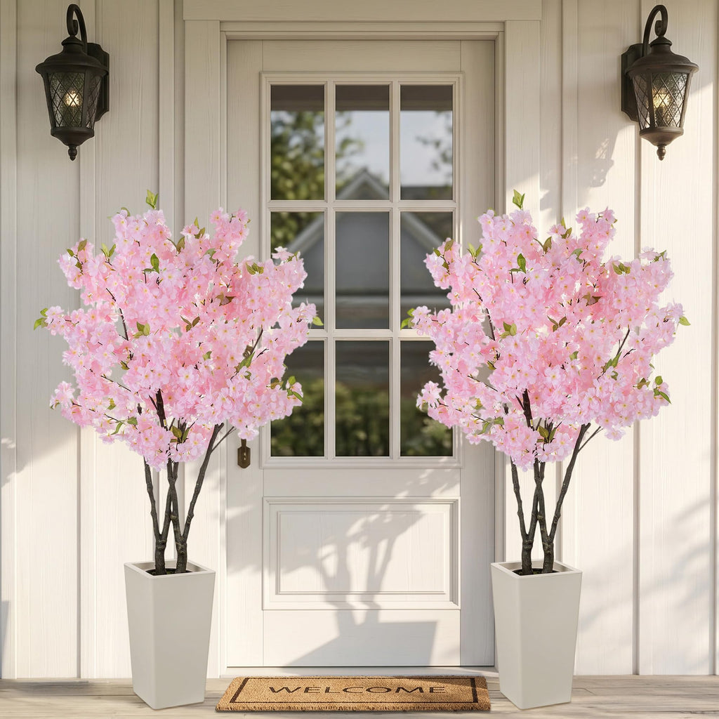 Artificial Cherry Blossom Tree for Porch, 5ft, Pink, with Planter