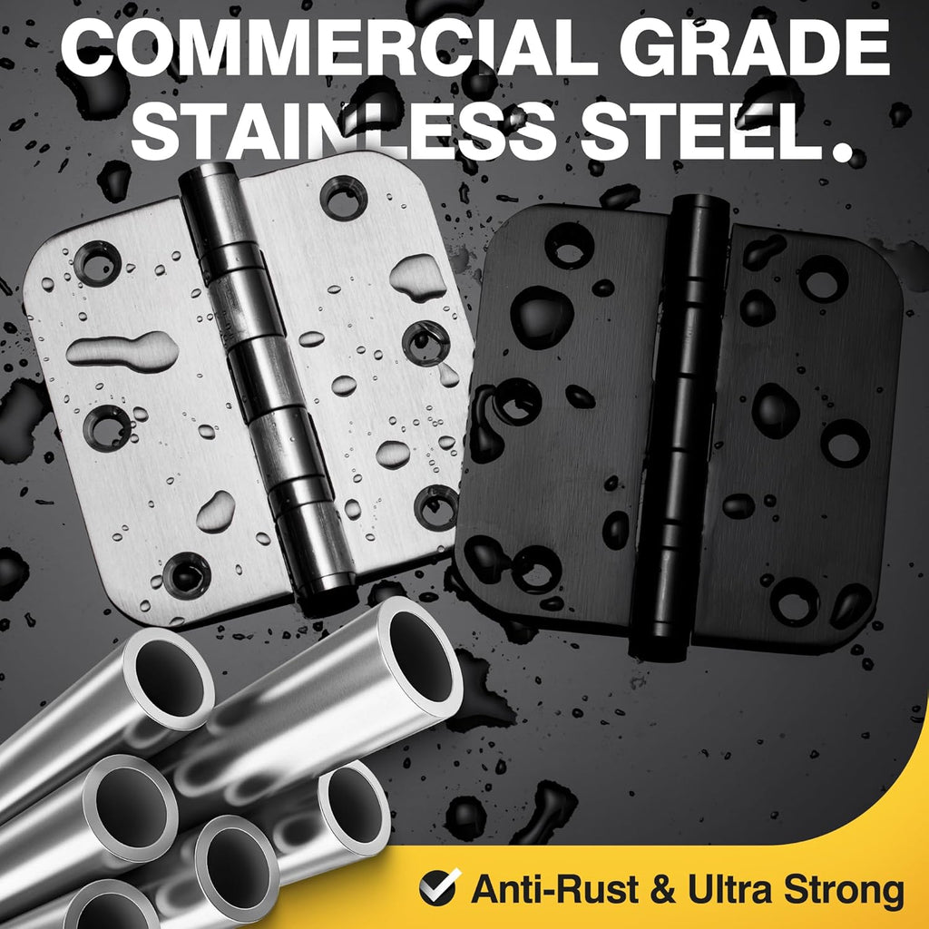 Ball Bearing Door Hinges, 3.5 Inches Door Hinges, 5/8'' Radius Corner Heavy Duty Stainless Steel Hinges