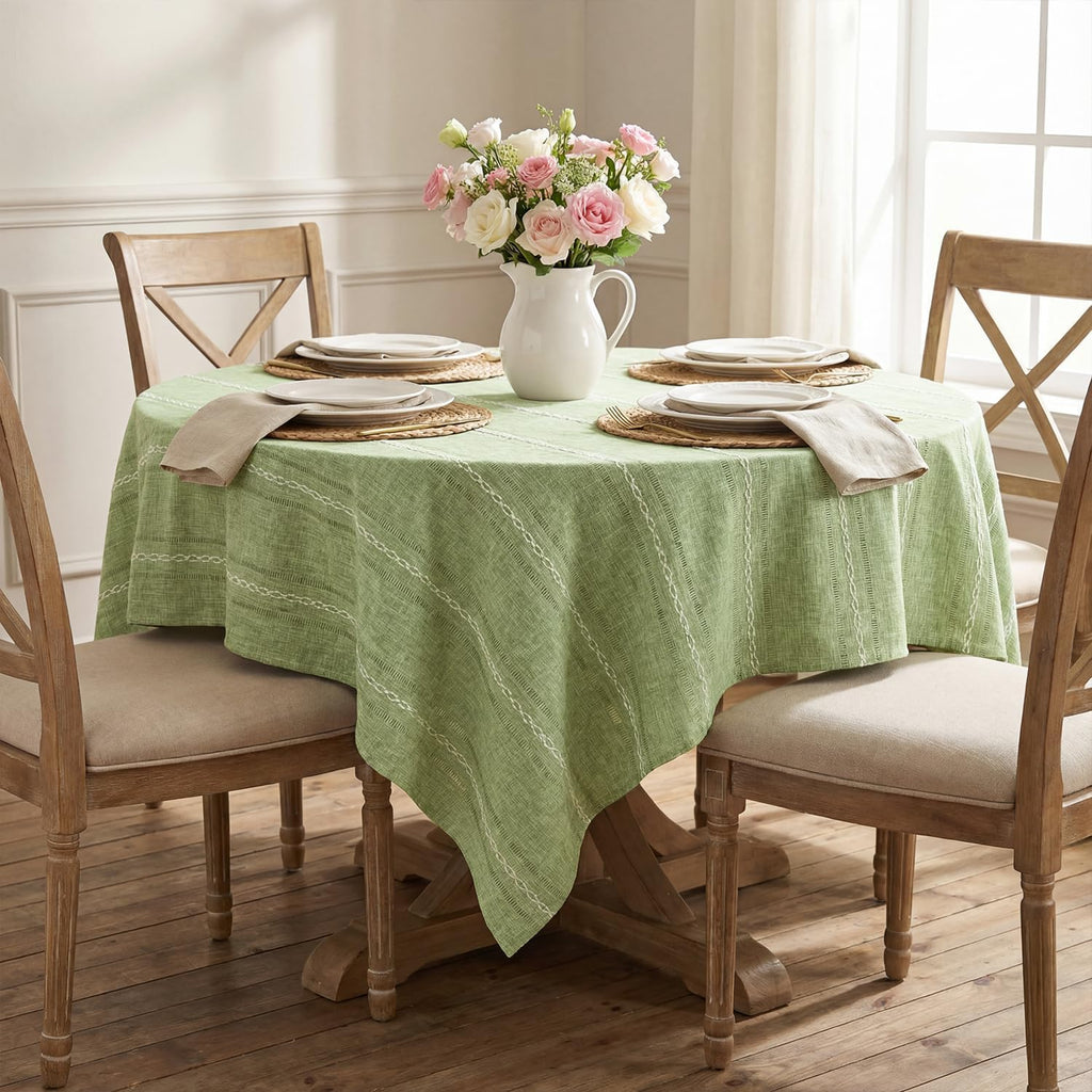 Sage Green Cotton Blend Tablecloth 60×84 Inch Rectangular, Farmhouse Style, Wrinkle Resistant Washab