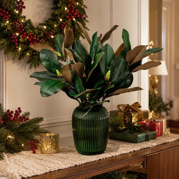 2 Pcs Magnolia Artificial Leaves Branches 25.6 Inch 3D Real Touch Faux Magnolia Stems Fake Magnolia Twigs for Indoor