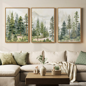 Large Framed Green Forest Landscape Wall Art, 24x36 Inch
