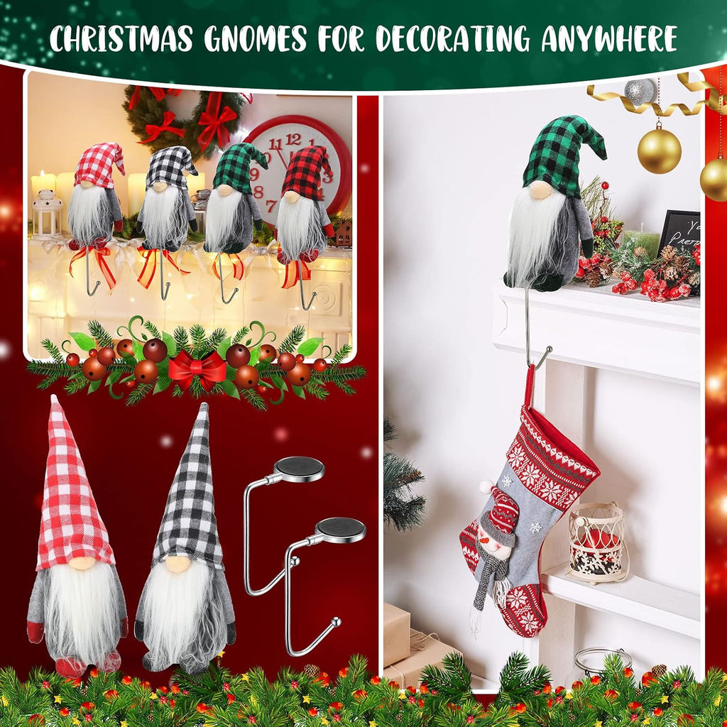 4 Sets 11 Inch Christmas Gnomes with Stocking Holders for Mantle