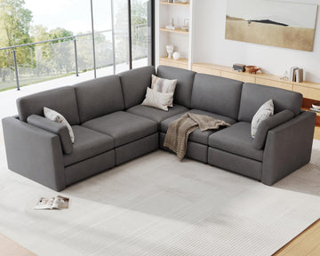 Faux Leather Modular Sectional Sofa Wide V Shaped Couches Gray