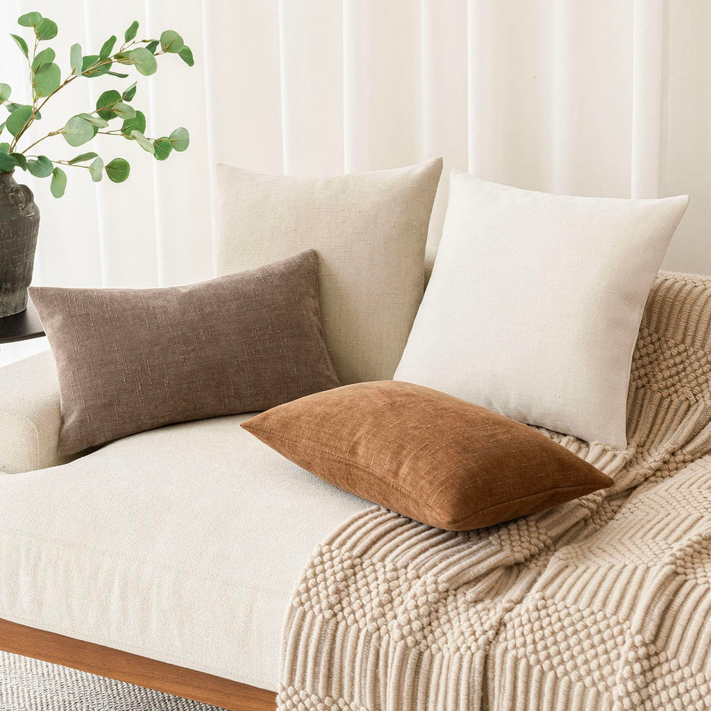 Solid Textured Chenille Throw Pillow Covers 16x16 Inch, Beige