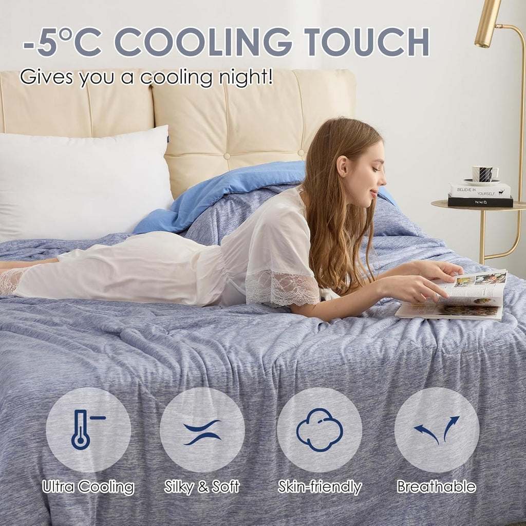 Cooling Comforter King Size, Reversible Cooling Blanket for All Season, Breathable Summer Quilt, Lightweight Soft