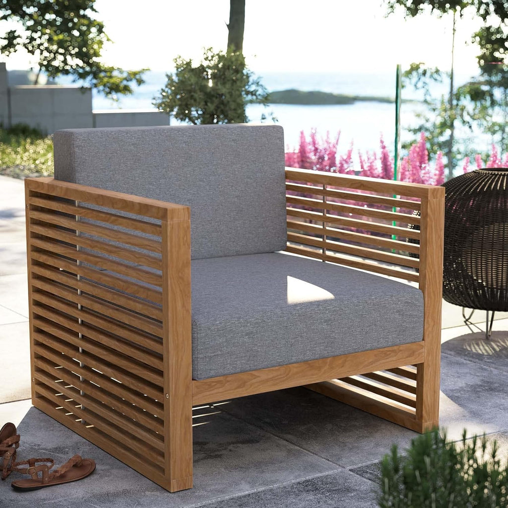 Carlsbad Outdoor Patio Teak Wood Armchair in Natural Gray