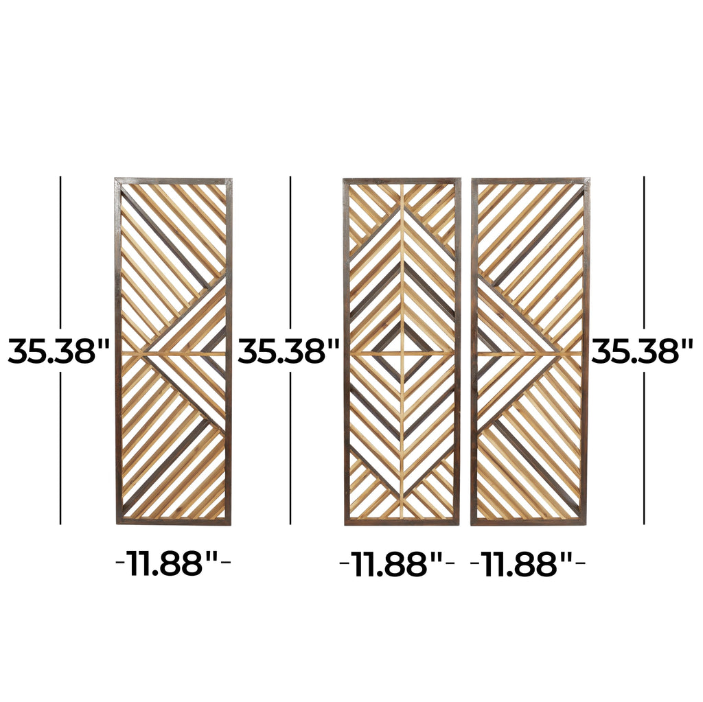 Wood Geometric Home Wall Decor Wall Art 12"W, 35"H, Oiled Brown
