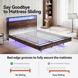Full Bed Frame with 2-Tier Storage Headboard