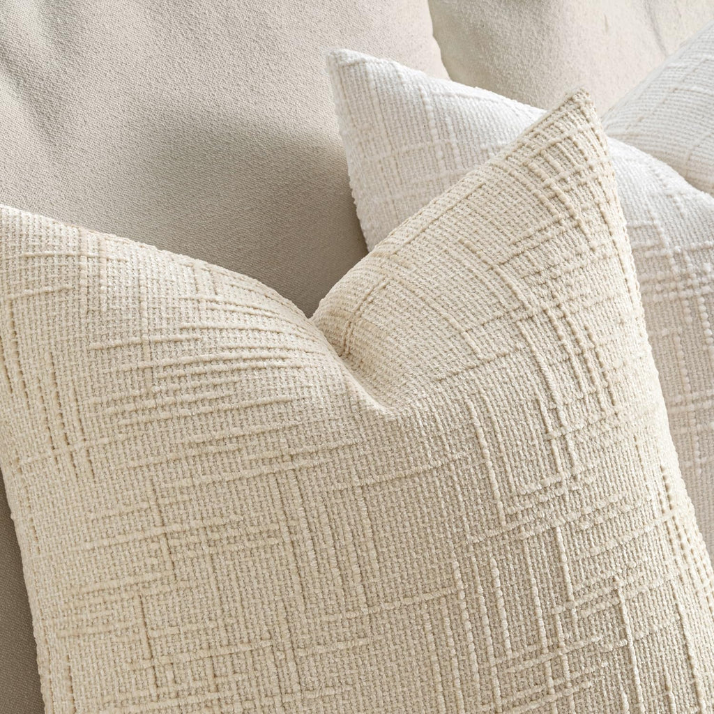 Chenille Textured Lumbar Throw Pillow Covers Beige 12x20 Set of 2