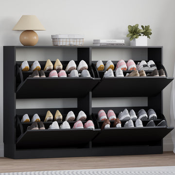 Shoe Cabinet with 4 Flip Drawers, Narrow Hidden Shoe Storage Cabinet, Slim Freestanding Shoe Rack Organizer