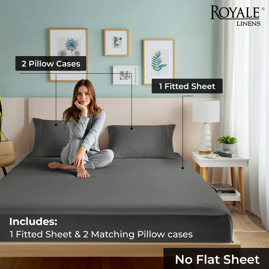 Fitted Sheet with Pillowcases - Queen Fitted Sheets with 2 Pillowcases - 300 Thread Count 100% Organic Cotton - Fits