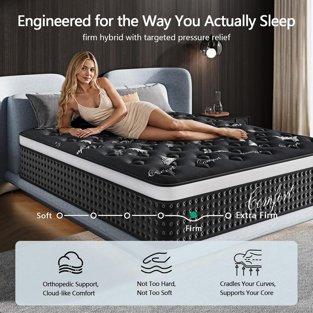 Full Mattress, 12 Inch Full Size Mattress in a Box, with Pocket Springs & Cooling Memory Foam, Hybrid Firm
