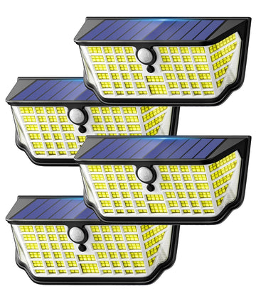 Solar Lights Outdoor Waterproof 4 Pack, 300° Angle & 3 Lighting Modes Motion Sensor Outdoor Lights, LED Solar