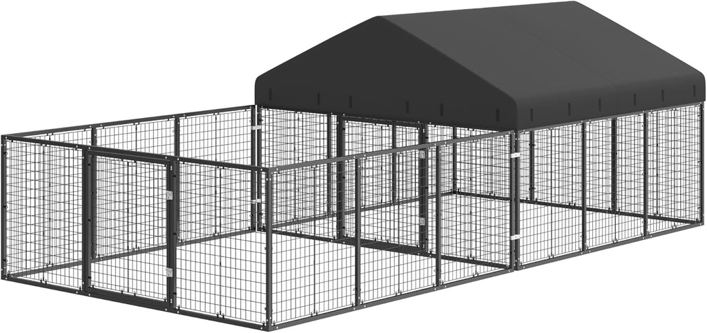Outdoor Dog Kennel with Dog Fence for Medium/Small Dogs Anti-Rust Coating Cage with Roof All Weather Resistant Dog