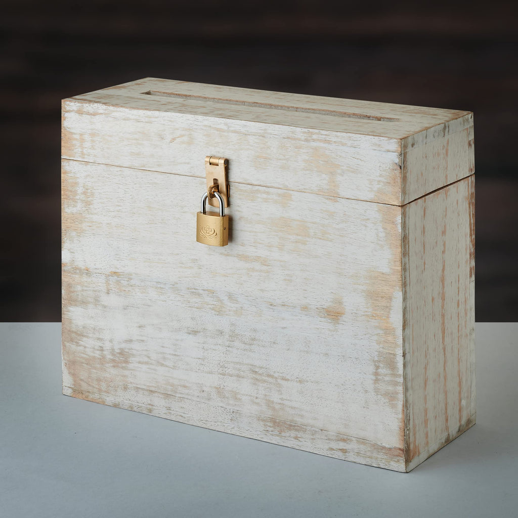Wooden Wedding Card Box with Lock and Card Slot for Reception, Party W2